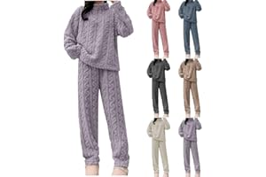 GENERIC Womens Fleece Pyjamas Sets Fluffy Soft Warm Cosy 2 Pieces Pjs Sets Quarter Zip Pullover And Wide Leg Pants Set Winter Warm Comfy Towel Pjs Thick Plush Flannel Co Ord Set Ladies Loungewear Nightwear