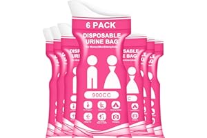 SZWLJ 6-Pack 900CC Pink Disposable Urine Bags for Camping Essentials | Portable Travel Potty with Leak-proof and Odor Control Features