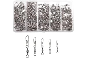 JJiaoLinin Émerillon de Pêche, 100PCS Emerillons Baril de Pêche et Agrafes de Pêche Interlock à Connecteurs, Emerillon Peche Mer，Connecteur de pêche - 5 Tailles 6# 8# 10# 12# 14#