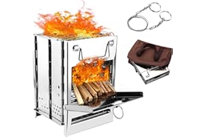 ‎WADEO WADEO Przenośny kempingowy piec na drewno [z piłą linową + torba do przechowywania] składany piec ze stali nierdzewnej, mały piec opalany drewnem do wędrówek, grilla, grilla, wędrówek z plecakiem