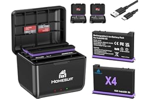 Homesuit Insta 360 X4 Akku 2500mAh und Schnelles 3-Kanal USB Ladegerät Kit Kompatibel mit Insta360 X4 Action Kamera Zubehör mit Misro SD Kartensteckplätzen (2er-Pack)