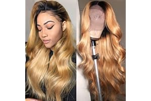 Weeybay Echthaar Perücke für Damen Perücken Body Wave Human Hair Wig 4X4 Lace Closure 1B27 Ombre Blonde 150% Density Unprocessed Remy Hair Glueless 30 Zoll