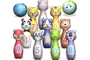 STAY GENT Animali Birilli Bowling Bambini con 10 Birilli e 2 Palle, Esterno Interno Morbido Set da Birilli, Bowling Ball Set Regali Educativi per 3 4 5 Anni Compleanni di Natale