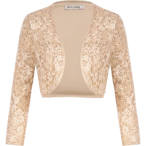 Allegra K Damen Bolero Glitzernd – Transparenter Shrug Mit Langen Ärmeln, Perfekt Für Abendkleider & Hochzeiten (versch. Größen)