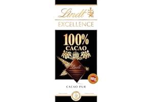 ‎LINDT Lindt Schokolade | EXCELLENCE Tafel 100% | 50g | extra dünne Feinherbe Bitter-Schokolade mit intensivem Kakao-Geschmack | vegane Schokoladen-Tafel