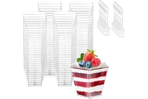 HIYAA 50Pcs Dessert Cups, 4oz/120ml Mini Dessert Bowls Clear Hard Plastic Reusable Cheesecake Pots with 50Pcs Plastic Spoons for Puddings,Mousses,Parfaits,Trifles,Tiramisu,Party,Birthday