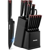 FOHERE 13-Piece Kitchen Knife Set Stainless Steel Kitchen Knives with Integrated Sharpening Block Professional Knife Block wi