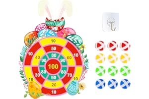 PARSUP Easter Dart Board Game Set, Cute Bunny Carrot Party Board Games with 12 Stick Balls, Happy Easter Indoor Outdoor Games for Kids Ages 4-8, Party Games Yard Toys