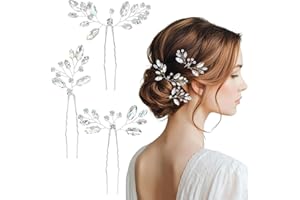 SUBTAVIK 3 accessori per capelli da sposa per donna, forcine per capelli da sposa con strass di cristallo, accessori per capelli da damigella d'onore con fiori per spose, damigelle e ospiti (argento)