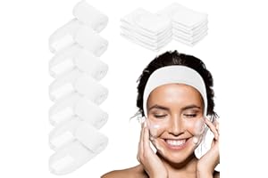 LOPHE Microfibre Bandeau Cheveux Femme Maquillage,6PCS Bandeau Réutilisable de Maquillage Réglable Headband avec Magic Tape Pour Spa Yoga Sport Se Maquiller Soins du Visage,Blanc