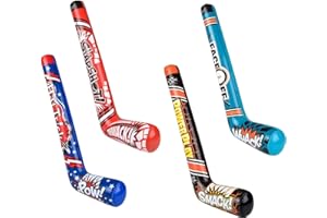 Zugar Land 35" Inflatable Hockey Sticks (4 Designs) Splash it! Thwack! Hat Trick. Pow! Power Play Smack! Face Off! Whack! Colorful. Vinyl. Great Party Favor (12 Pack - Random 4 Designs)