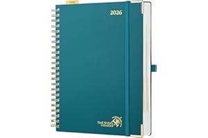 POPRUN Agenda 2026 Journalier A4 Grand Format 30,5 x 22 cm - Couverture Rigide Spirale, 1 Page par Jour, D'Jan 2026 à Déc 2026-12 Mois, Avec règle signet, Papier 80 g/m², Pacifique Vert