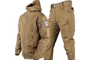KUMIAO Waterproof Camouflage Military Uniform Suit - Tactical Jacket and Trousers for Men Military Softshell Suits for Army Combat Military Clothing, brown