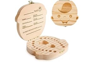 BARAC Caja de Dientes, Caja para Dientes de Leche en Español, Caja en Madera para Niños y Niñas como Regalo Souvenir para Guardar Dientes (Niño)