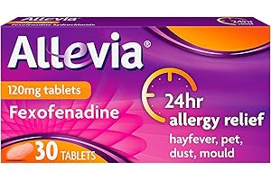 Allevia Hayfever Allergy Tablets, Prescription Strength 120 mg Fexofenadine, 24hr Relief Acts Within 1 Hour, Including Sneezing, Watery Eyes, Itchy and Runny Nose, 30 Tablets