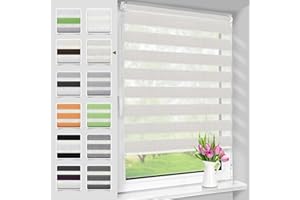 Deswell Store Enrouleur Jour Nuit sans Perçage, Tamisant pour Fenêtre ou Porte, Installation Facile avec Clips, 80 x 130 cm (Largeur du Tissu 76 cm), Lin