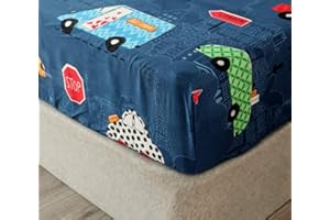 Chickwin Lenzuolo con Angoli Singolo 90x200cm, Lenzuola Letto Bambino con Motivo di Macchina - Lenzuolo Sotto con Angoli in Microfibra con Angolo Fino a 30 cm con Elastico, Macchina Blu