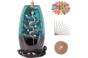 SOLEJAZZ Quemador de Incienso de reflujo, Soporte de Incienso de cerámica con 120 Conos de Incienso + 30 Varillas de Incienso para el hogar, Oficina, Yoga, aromaterapia, ornamen, Verde