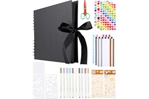 FAOKZE Album Photo Scrapbooking, Albums Photos 80 Pages Noir, DIY Scrapbooking Livre Souvenirs Albums Photo, Avec 10 Stylos Métalliques, Photo Scrapbook Pour Mariage, Voyage, Anniversaire