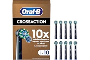 Oral-B Pro CrossAction Cabezales De Recambio ORIGINALES para Cepillo de Dientes Eléctrico Oral B Pro, Pack de 10 Recambios Con Indicador De Uso, Negro (Tamaño Buzón)
