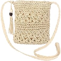 KEWUF Strohtasche Damen Khaki - Vintage Umhängetasche Mit Sonnenblume Und Quaste