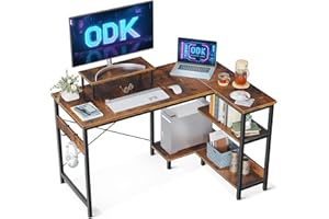 ODK Scrivania Angolare per Computer con Supporto per Monitor, Scrivania per PC Reversibile a Forma di L, Scrivania Moderna e Salvaspazio per Ufficio e Studio (120x80x75cm, Marrone)