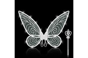 Sudwasi FairyWing Adult Kids,Light Up FairyWing,Butterfly Wings,Angel Wings Kids with Magic Wand,Fairy Angel Wings for Adults Girls Women,Cosplay Photography Birthday Party Costume,White