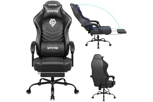 SITMOD Silla de gaming con reposapiés, silla ergonómica para gamer con reposapiés y reposacabezas, soporte lumbar, silla de oficina grande y alta, altura ajustable, piel sintética, silla giratoria de