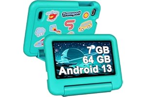 ‎SEBBE SEBBE Android 13 Kids Tablet 7 Zoll mit Quad Core | Kindersicherung | Vorinstalliert mit Kinder Apps | 3500mAh | WLAN | Kinder Bildung+Spiele | Bluetooth 5.0, mit Holster - Grün