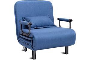 COSTWAY Silla Plegable Sofá Cama Individual Sillón con Respaldo Ajustable Tumbona con Colchón para Oficina Terraza Jardín (Azul)