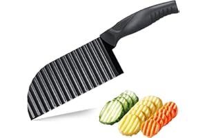 Auauraintt Cuchillo Arrugado de Acero Inoxidable, Cortador Ondulado para Patatas, Papas Fritas, Verduras, Ensaladas y Frutas - Profesional