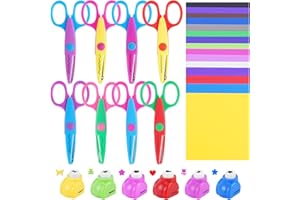 UCEC Kids Scissors, Childrens Scissors Set of 42, Contains 8 Zig Zag Cuts, 6 Paper Punches, 30 Colored Cardstock, Safety Shears for DIY Art, Scrapbook, Card Making