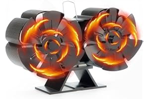 BestYiJo Stove Fan, Log Burner Fan, 6 Blades Wood Burning Stove Fan with Double Motors, Heat Powered Eco Fireplace Fans, Wood Stove Fan for Wood/Log Burner/Fireplace