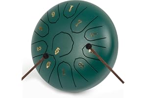 LOMUTY Steel Tongue Drum C Maggiore, 6 Pollici 15 cm 11 Note Handpan, Tamburo Lingua Acciaio per la Guarigione attraverso il Suono, Meditazione, Yoga, Rain Drum come Regalo, Verde