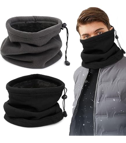 HYUET Ronde sjaal, nekwarmer van dik gebreide stoffen, zachte thermische fleece voering, wintersjaal, colsjaal, voor mannen en vrouwen, voor skiën, motorrijden, fietsen en wandelen, Lichtgrijs, Eén