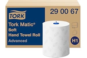 Tork Matic Rollenhandtuch Advanced 290067 - H1 Papierhandtücher für Rollenhandtuchspender, weich, reißfest, 2-lagig, weiß, mit Blatt-Prägung in Grau, 1 karton = 6 rollen