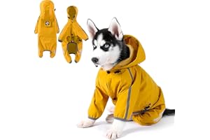 COLEXY Płaszcz przeciwdeszczowy dla psa, odblaskowy, żółty płaszcz przeciwdeszczowy dla psa, wodoszczelny, peleryna przeciwdeszczowa dla psa z kapturem, regulowana kurtka przeciwdeszczowa dla małych psów