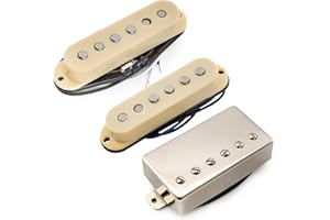 Musiclily Pro ST-60SE Alnico 5 Staggered Pickup Single Coil e Humbucker Coperto HSS Manico Centrale Ponte Set per Chitarra Elettrica tipo Strat, Crema