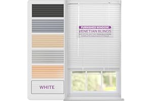 FURNISHED Venetian Blinds Window Venetian Blind Easy Fit PVC Shutters Trimmable Shades for Home Kitchen Windows Treatment Shutters 25mm Slats Complete Child Safe Fittings - White 115W x 150L cm