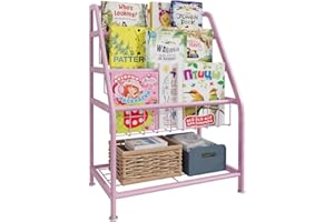 Huhote Children Kids Bookshelf, Small Bookcase, Kids Book Rack, Book and Toy Storage Organizer Display Stands Shelf for Small Place Living Room Study Children's Room (Pink)
