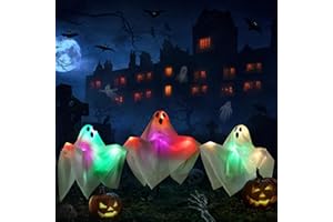NEXVIN Halloween Deko Garten, 3 Stück Halloween Geister Stableuchten mit Erdspieß Timer Halloween Deko Outdoor Batteriebetrie, Geister WindsäCke Deko für Weg, Rasen, Hof, Haunted House Decoration