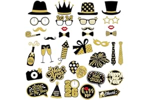 WENTSENT 35Stück Foto Requisiten,Fotobox Accessoires 2026 Neujahr, Silvester Foto Requisiten,Geburtstag,Neujahr Party, Weihnachts Accessoires, Party Fotobox Zubehör, Silvester Tischdeko