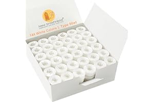 New brothread 144pcs Typ L Größe (SA155) Weiß Vorgewickelten Spulen Unterfaden Kunststoffseite für Spezifiziert Stickerei und Nähmaschinen - 90wt