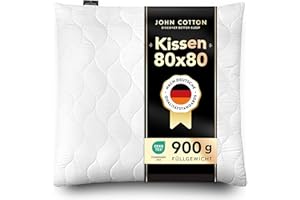 John Cotton Kopfkissen 80x80 cm – Hotel-Luxus-Stepp- Kissen für Nackenschmerzen, Verstellbares Kissen mit Reißverschluss - 900g Füllung, Bequemes Schlafkissen für Allergiker, Oeko-TEX (80 x 80)