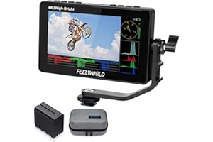 FEELWORLD F5 Prox 1600 Nit Monitor da campo per Fotocamera con Batteria F970 6600 mAh, Touchscreen Waveform LUT Kit 1920 x 1080 IPS 4K HDMI in uscita Ingresso Type-C