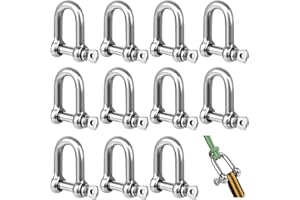 DASYUSUO 12Pcs M5 D Shackle Stainless Steel D Ring Shackle Lock D Shackle Clip 304 Stainless Steel D Shackle for Heavy Construction (Silver)