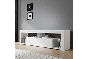 Sirhona - Mueble de TV LED blanco, banco de TV 180 x 35 x 50,5 cm, iluminación LED RGB con color ajustable, capacidad de carga 30 kg, adecuado para salón o dormitorio