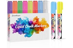 SMOOTHERPRO Stylos marqueurs à craie 8 pièces Plume carrée large de 10 mm Jeu de marqueurs effaçables à sec pour fenêtre de panneaux de tableau noir (CMP108)