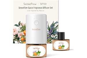 SenseFlow Diffusore di Oli Essenziali SF101 - Ultrasuoni Senza Acqua Profumatore per Ambienti, 100% Vegetale, Aroma 120 Giorni, LED, Ideale per Casa, Hotel e Studio - Arancia di Capri