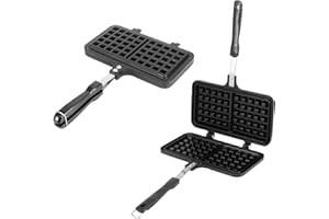 BESTYIJO Padella per waffle a doppia faccia, teglia per sandwich quadrata in alluminio con rivestimento antiaderente e manico antiscottatura, 33 * 22 cm, mini macchina per waffle per colazione, pancake, panini